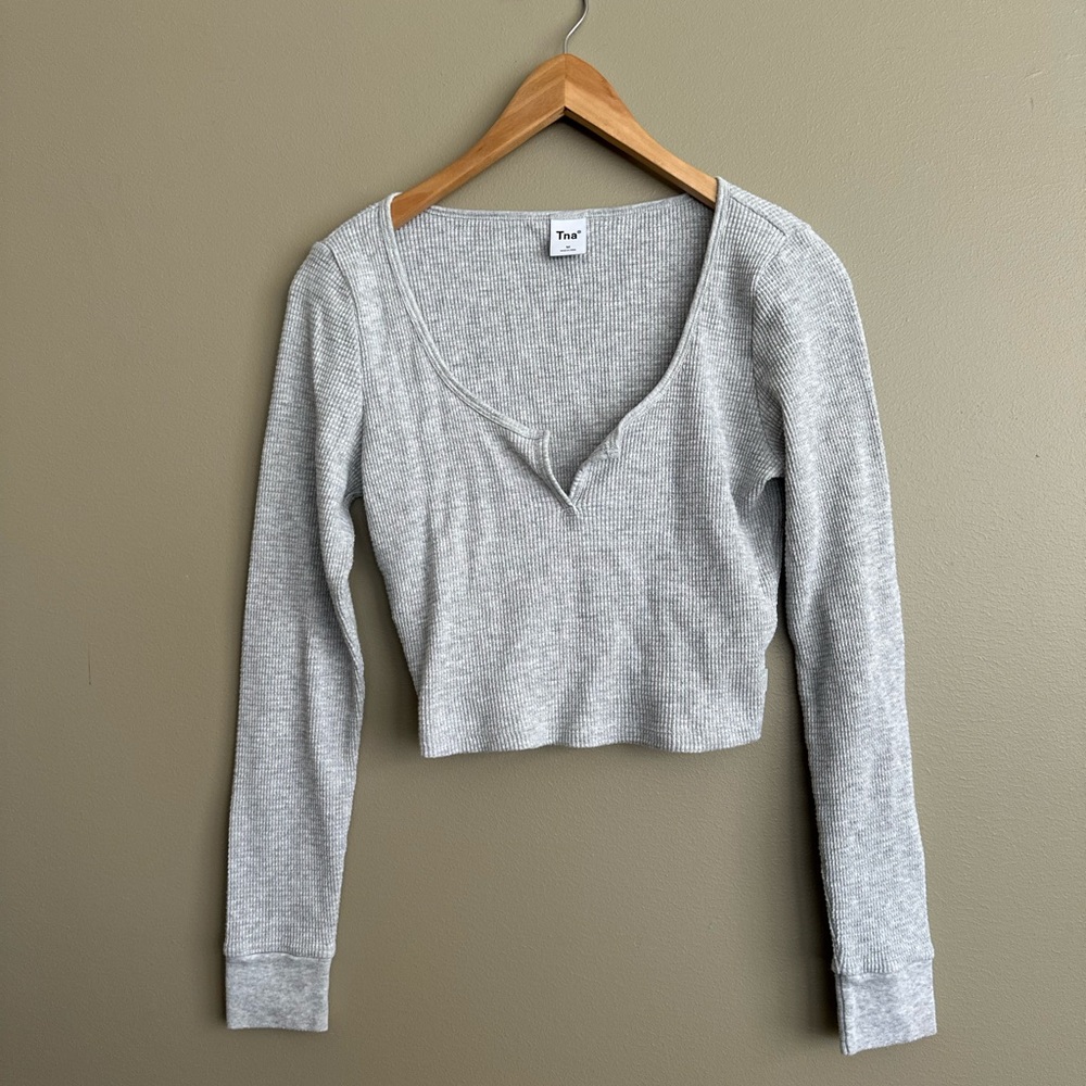 TNA Light Gray Ribbed Long Sleeve Top